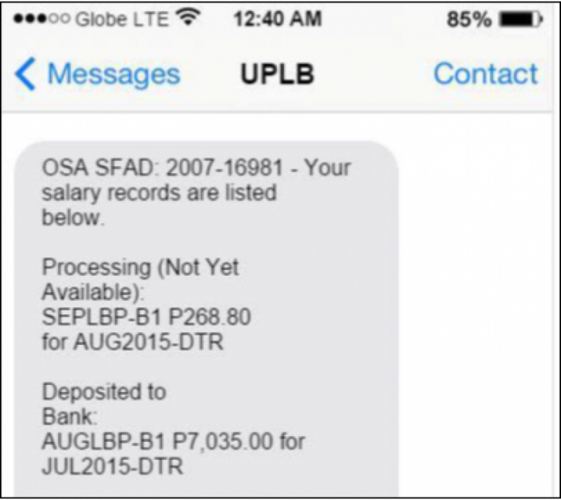 Student Assistants can check their SA salary status by texting SWELDO to 29290200.